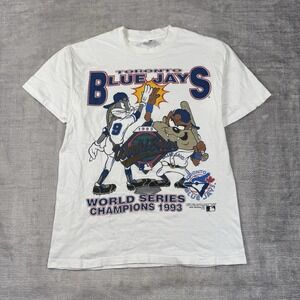 Toronto Blue Jays Shirt Mens Medium White Vtg 1993 World Series Looney Tunes Mlb